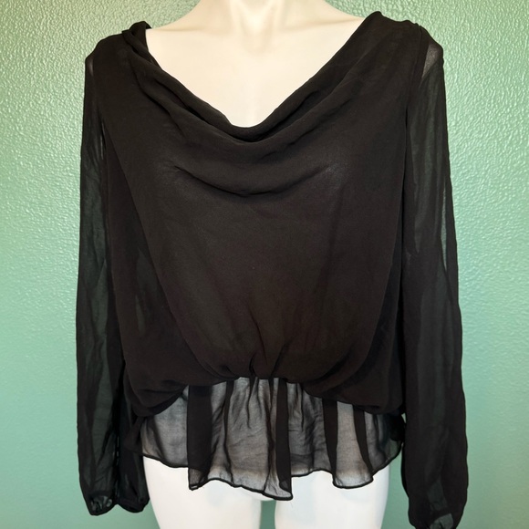Do & Be Black Sheer Going Out Backless Top Sleeve Cutouts Slouchy Cowl Neck - Picture 1 of 11